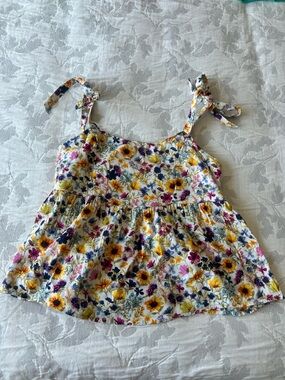 Old Navy White Floral Tie-Shoulder Tank with Yellow and Purple Blooms
